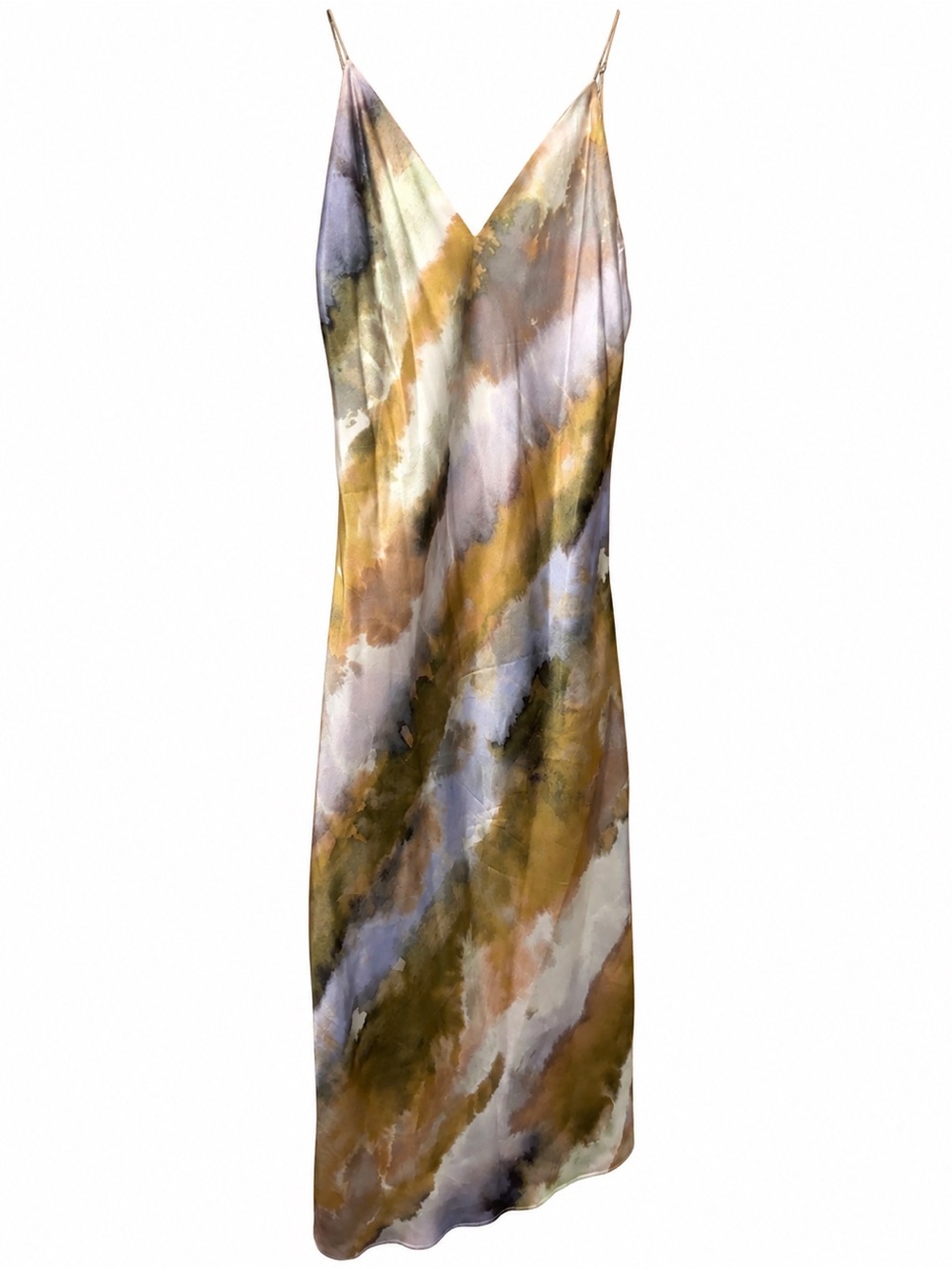 Cami NYC Watercolor Slip Midi Dress in Olive, Lavender & Cream